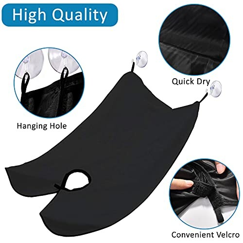 Beard trimming cape with suction cups and velcro.